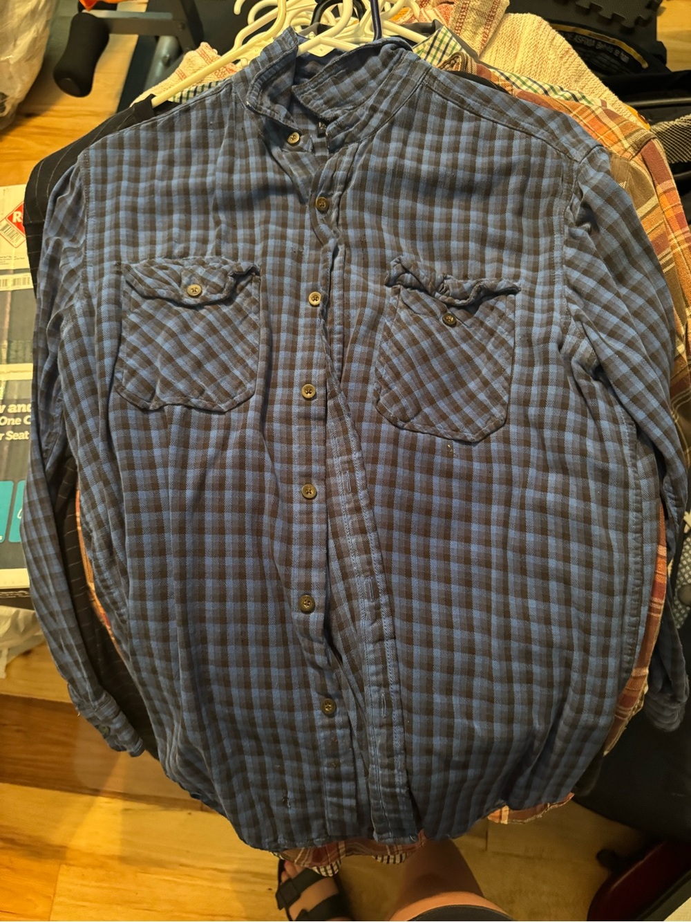 Faded Glory Blue and Black Plaid Button-Down Shirt